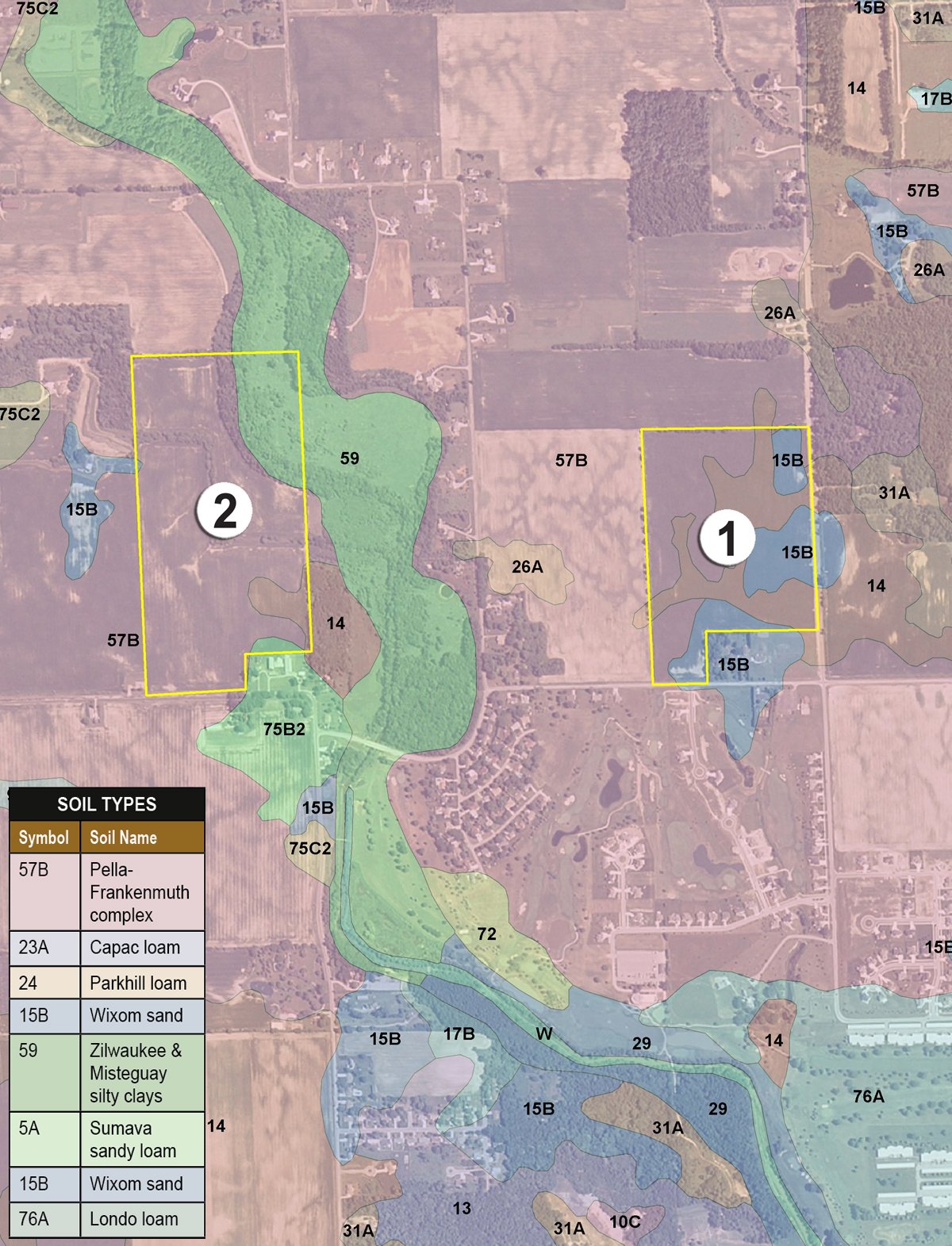 Soil map - 323+/- Acres Offered in 7 Tracts with 282+/- FSA Tillable Acres
